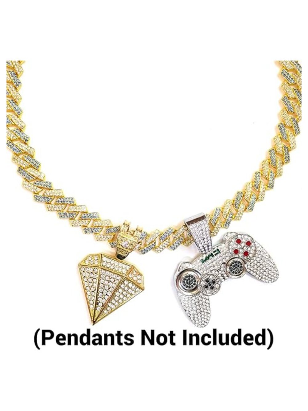 Gold & Blue Iced-Out Tilted Cuban Gem Link Chain Necklace (20-inches) - Picture 5 of 6